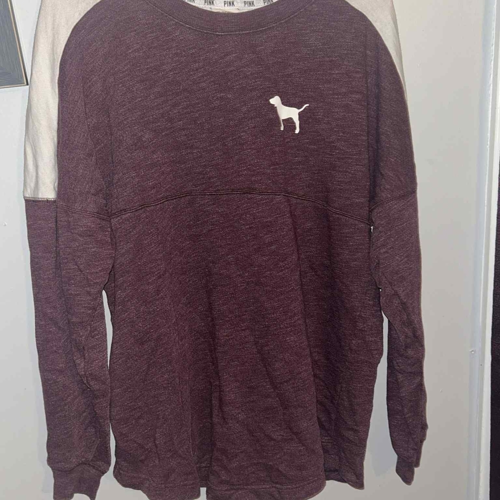 PINK Victoria's Secret Burgundy and Cream Sweatshirt